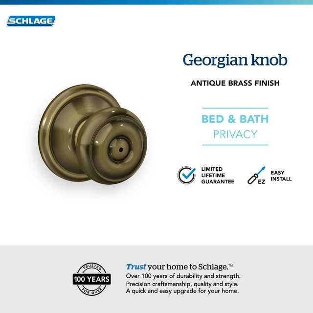Alt view image 2 of 4 - F40 GEO 609 Georgian Door Knob, Bed & Bath Privacy Lock, Antique Brass