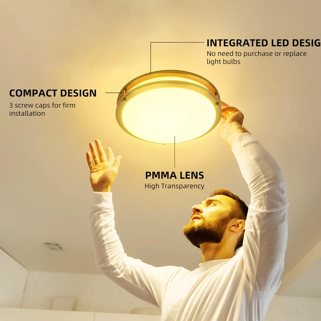 Alt view image 2 of 7 - 10 inch Flush Mount LED Ceiling Light Fixture,1100LM 17W,2700K/3000K/3500K/4000K/5000K Adjustable Ceiling Lights,Gold Saturn Dimmable Lighting for Hallway Bathroom,2 Pack