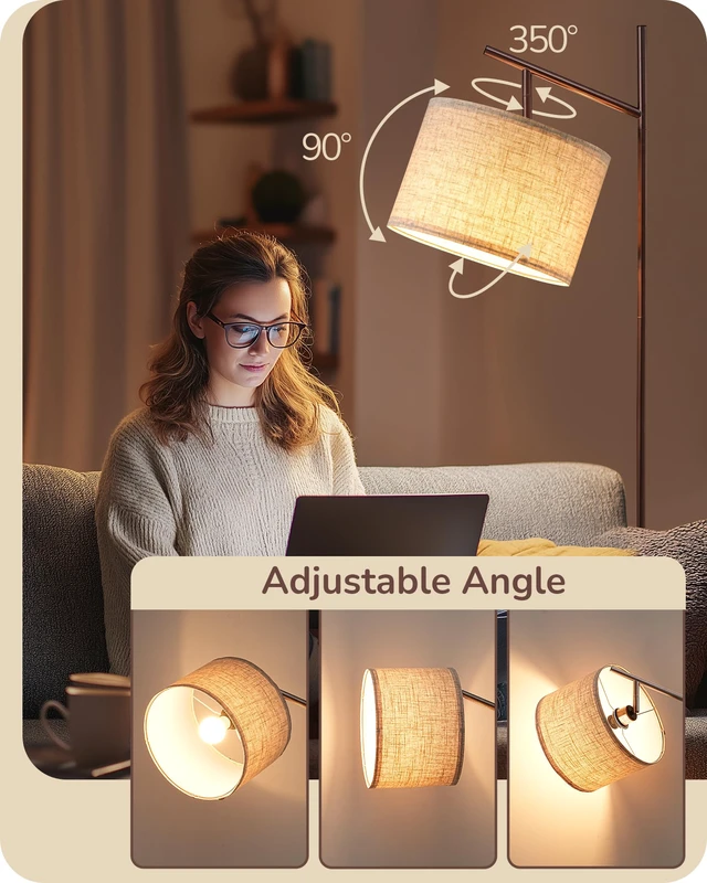 Alt view image 3 of 7 - 64.7IN Brown Floor Lamp for Living Room with Remote, Standing Lamp Foot Pedal Switch, 5CCT, Dimmable, Bulb Included, Adjustable Head, Sturdy Base, Modern for Living Room, Bedroom