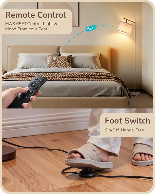 Alt view image 4 of 7 - 64.7IN Brown Floor Lamp for Living Room with Remote, Standing Lamp Foot Pedal Switch, 5CCT, Dimmable, Bulb Included, Adjustable Head, Sturdy Base, Modern for Living Room, Bedroom