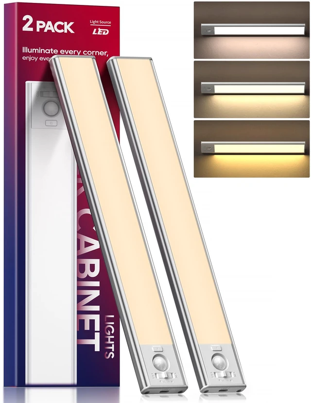 Main image of 2 Pack Under Cabinet Lighting, 3 Color Temperatures Motion Sensor Light Indoor, LED Rechargeable Cabinet Lights, Stick-On Magnetic Closet Light, Wireless Under Counter Lights for Kitchen, Stair