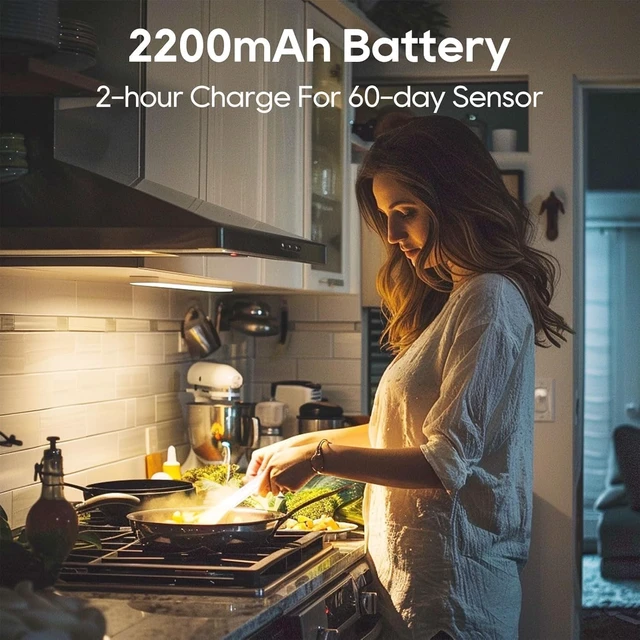 Alt view image 5 of 7 - 2 Pack Under Cabinet Lighting, 3 Color Temperatures Motion Sensor Light Indoor, LED Rechargeable Cabinet Lights, Stick-On Magnetic Closet Light, Wireless Under Counter Lights for Kitchen, Stair