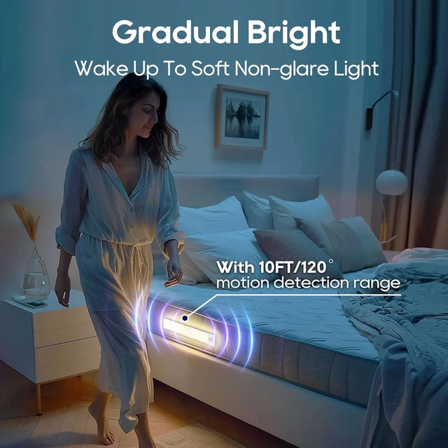 Alt view image 6 of 7 - 2 Pack Under Cabinet Lighting, 3 Color Temperatures Motion Sensor Light Indoor, LED Rechargeable Cabinet Lights, Stick-On Magnetic Closet Light, Wireless Under Counter Lights for Kitchen, Stair