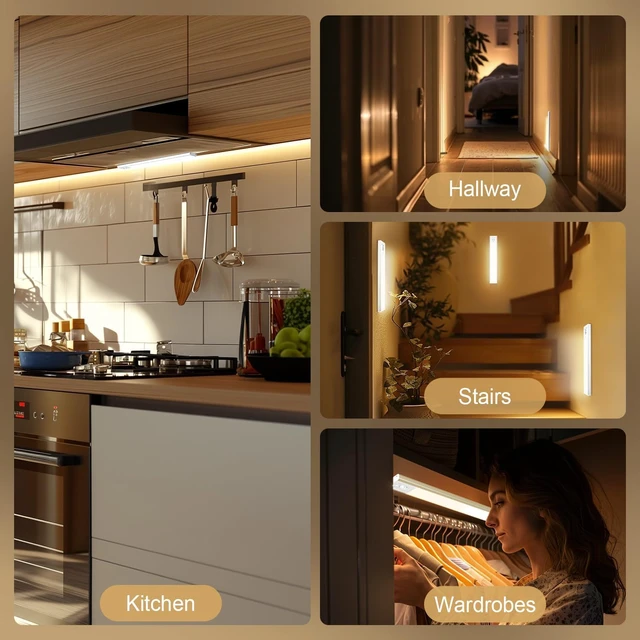 Alt view image 7 of 7 - 2 Pack Under Cabinet Lighting, 3 Color Temperatures Motion Sensor Light Indoor, LED Rechargeable Cabinet Lights, Stick-On Magnetic Closet Light, Wireless Under Counter Lights for Kitchen, Stair