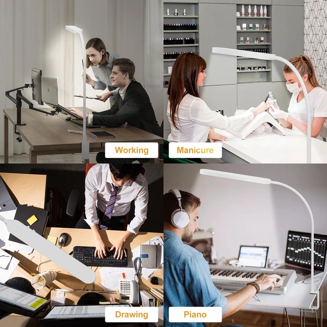 Alt view image 6 of 6 - Led Desk Lamp - 33.5" Desk Light - Flexible Gooseneck - 5 Color Modes X 11 Brightness Levels - 1300LM - Timmer & Memory Function - 12W Clip on Light - White
