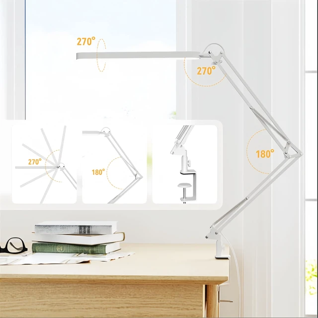 Alt view image 4 of 6 - Led Desk Lamp - 31.5" Desk Light - 5 Color Modes X 11 Brightness Levels - Adjustable Swing Arm - Timmer & Memory Function - 12W Study Lamp - White