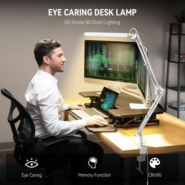 Alt view image 5 of 6 - Led Desk Lamp - 31.5" Desk Light - 5 Color Modes X 11 Brightness Levels - Adjustable Swing Arm - Timmer & Memory Function - 12W Study Lamp - White