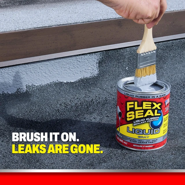 Alt view image 3 of 7 - Rubber Sealant Coating, Waterproof, Gray, 16 oz Stops leaks fast, brush, roll, dip or pour on, UV resistant, prevents rust, corrosion, roof, basement, RV, gutters, masonry