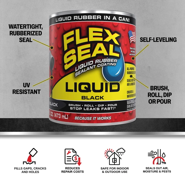 Alt view image 2 of 7 - Rubber Sealant Coating, Waterproof, Black, 16 oz Stops leaks fast, brush, roll, dip or pour on, UV resistant, prevents rust, corrosion, roof, basement, RV, gutters, masonry
