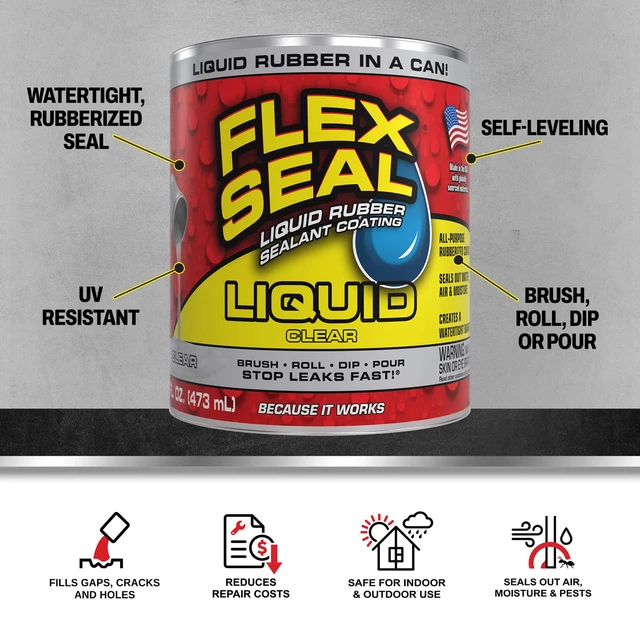 Alt view image 2 of 7 - Rubber Sealant Coating, Waterproof, Clear, 16 oz Stops leaks fast, brush, roll, dip or pour on, UV resistant, prevents rust, corrosion, roof, basement, RV, gutters, masonry