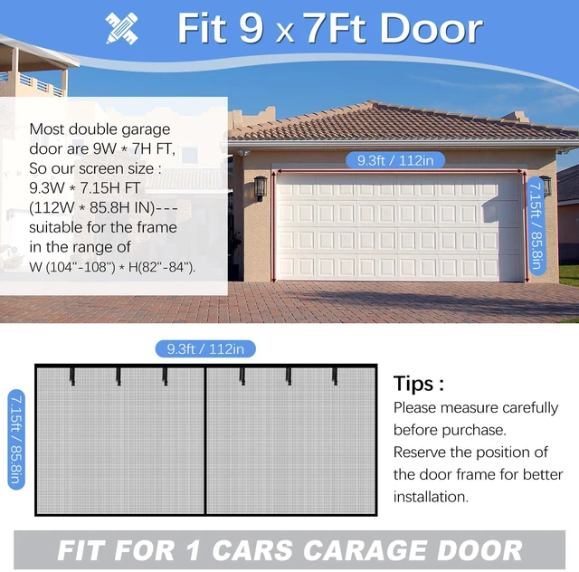 Alt view image 2 of 6 - Garage Door Screen for 1 Car Garage 9x7FT, Magnetic Screen Garage with Retractable Fiberglass Mesh and Heavy Duty Weighted Bottom, Easy Assembly & Pass, Hands Free Screen Door Kit