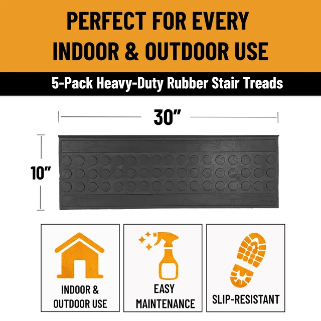 Alt view image 2 of 7 - Outdoor Rubber Stair Treads Coin Heavy-Duty Non-Slip Stair Mats Best Grip on Concrete, Brick & Textured Step Fastening Recommended for Wooden & RV Steps, Pack of 5