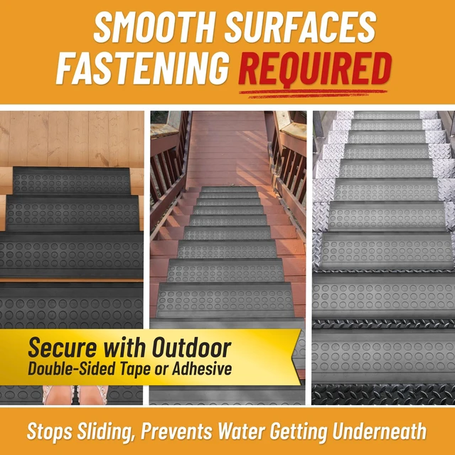 Alt view image 5 of 7 - Outdoor Rubber Stair Treads Coin Heavy-Duty Non-Slip Stair Mats Best Grip on Concrete, Brick & Textured Step Fastening Recommended for Wooden & RV Steps, Pack of 5