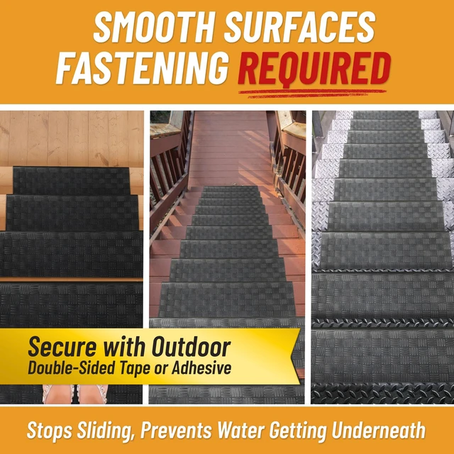 Alt view image 6 of 7 - Outdoor Rubber Stair Treads Ribbed Heavy-Duty Non-Slip Stair Mats Best Grip on Concrete, Brick & Textured Step Fastening Recommended for Wooden & RV Steps, Pack of 5