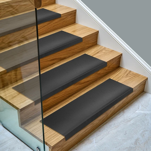 Main image of Bullnose Stair Treads Outdoor Dots Heavy-Duty Non-Slip Stair Mats Best Grip on Concrete, Brick & Textured Step Fastening Required for Wooden & RV Steps, Pack of 5