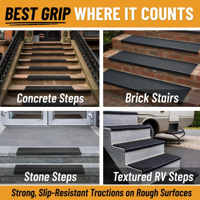 Alt view image 5 of 7 - Bullnose Stair Treads Outdoor Dots Heavy-Duty Non-Slip Stair Mats Best Grip on Concrete, Brick & Textured Step Fastening Required for Wooden & RV Steps, Pack of 5