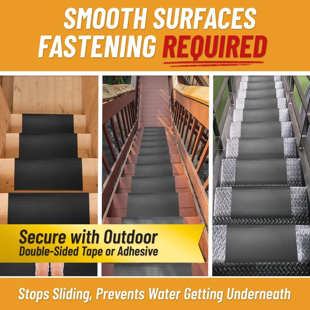 Alt view image 6 of 7 - Bullnose Stair Treads Outdoor Dots Heavy-Duty Non-Slip Stair Mats Best Grip on Concrete, Brick & Textured Step Fastening Required for Wooden & RV Steps, Pack of 5