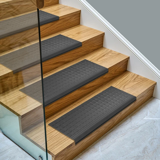 Main image of Bullnose Stair Treads Outdoor Grid Heavy-Duty Non-Slip Stair Mats Best Grip on Concrete, Brick & Textured Step Fastening Required for Wooden & RV Steps, Pack of 5