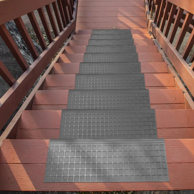 Alt view image 2 of 7 - Bullnose Stair Treads Outdoor Grid Heavy-Duty Non-Slip Stair Mats Best Grip on Concrete, Brick & Textured Step Fastening Required for Wooden & RV Steps, Pack of 5