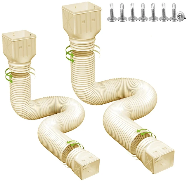 Main image of 2 pack Flexible Rain Gutter Downspout Extensions,Drain Downspout Extender,Gutter Extension Flexible,Down Spout Drain Extension Pipes,Extendable from 21 to 60 Inches (stone-grey)