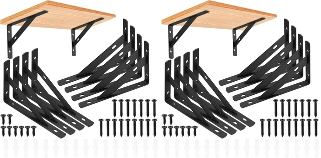 Main image of Heavy Duty Shelf Brackets - 8 Pcs L Shaped Metal Wall Mount Shelves Support for Floating Shelves (3.7 x 6 inch) (Pack of 2)