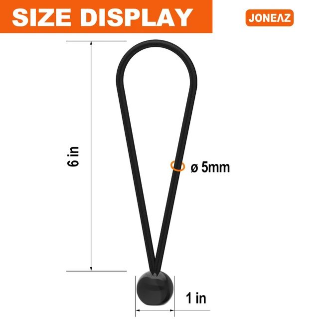 Alt view image 2 of 7 - 50 Pcs Ball Bungee Cords 6 Inch Black Heavy Duty Outdoor for Tarp Tie Downs UV Resistant 5mm shock cords 1 inch ball Heavy duty for Canopy,Banner,Tent and Tarps