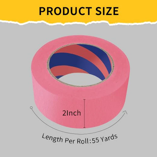Alt view image 2 of 7 - Painters Tape, 2 inch x 55 Yards x 2 Rolls Pink Painters Masking Tape for Indoor and Outdoor Use, Medium Adhesive Paint Tape for DIY Crafts, Arts, Painting, Easy Removal