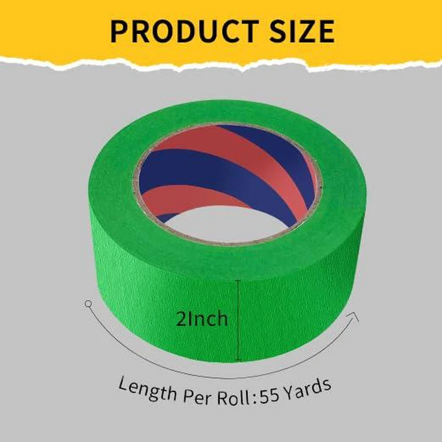 Alt view image 2 of 7 - Painters Tape, 2 inch x 55 Yards x 2 Rolls Green Painters Masking Tape for Indoor and Outdoor Use, Medium Adhesive Paint Tape for DIY Crafts, Arts, Painting, Easy Removal
