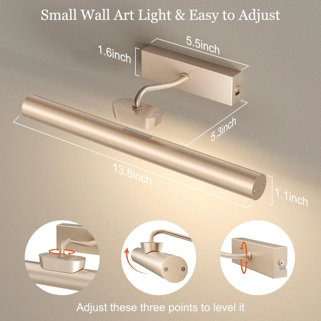 Alt view image 5 of 7 - Picture Light for Wall, 4000mAh, 13.8 Inch, 2 Pack, Mocha Gold Cordless Rechargeable, LED Art Light with Remote, Dimmable 3 Color Temps, Battery Operated, for Living Room, Bedroom, Gallery