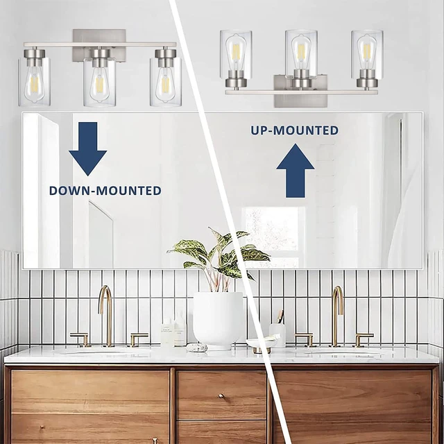 Alt view image 5 of 7 - 3-Light Bathroom Vanity Light, Modern Brushed Nickel Wall Lights with Clear Glass Shades, Bathroom Wall Sconce Lamp for Mirror Living Room Bedroom Hallway