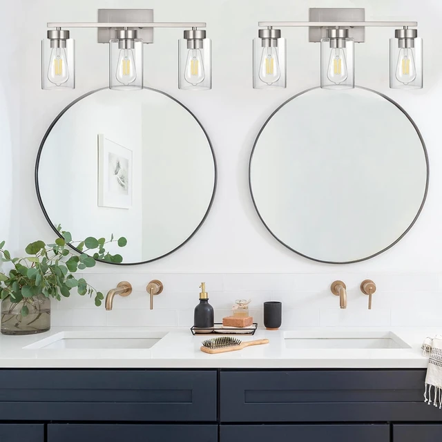 Alt view image 6 of 7 - 3-Light Bathroom Vanity Light, Modern Brushed Nickel Wall Lights with Clear Glass Shades, Bathroom Wall Sconce Lamp for Mirror Living Room Bedroom Hallway