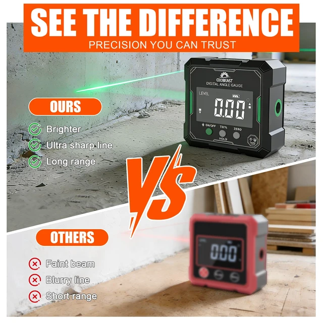 Alt view image 2 of 7 - Digital Angle Finder with Green Laser, 4-side Magnetic Digital Laser Level Rechargeable Mini Digital Angle Gauge Measuring Tool Cube Inclinometer with Backlight for Woodworking Tablesaw Gift for Men