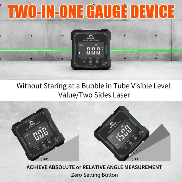Alt view image 4 of 7 - Digital Angle Finder with Green Laser, 4-side Magnetic Digital Laser Level Rechargeable Mini Digital Angle Gauge Measuring Tool Cube Inclinometer with Backlight for Woodworking Tablesaw Gift for Men