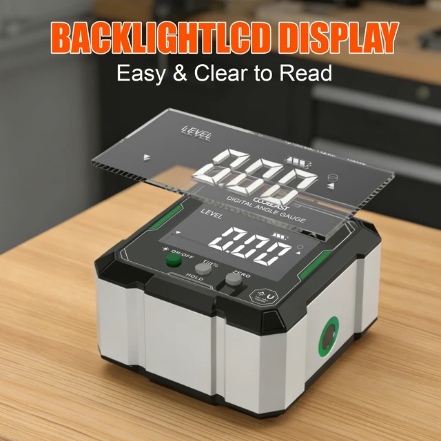 Alt view image 7 of 7 - Digital Angle Finder with Green Laser, 4-side Magnetic Digital Laser Level Rechargeable Mini Digital Angle Gauge Measuring Tool Cube Inclinometer with Backlight for Woodworking Tablesaw Gift for Men