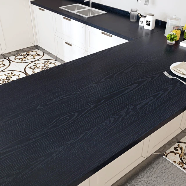 Main image of Large Dark Wood Contact Paper Peel and Stick Counttertops Waterproof Navy Blue Wood Wallpaper Self Adhesive Wooden Grain Vinyl Countertop Wrap for Kitchen Tables Desk Cabinets Shelf 24" x 118"