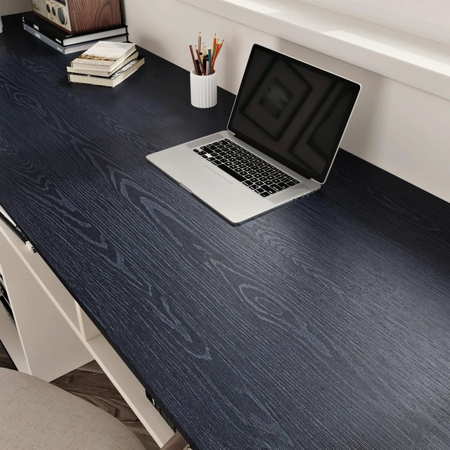 Alt view image 2 of 7 - Large Dark Wood Contact Paper Peel and Stick Counttertops Waterproof Navy Blue Wood Wallpaper Self Adhesive Wooden Grain Vinyl Countertop Wrap for Kitchen Tables Desk Cabinets Shelf 24" x 118"