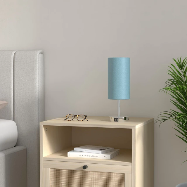 Alt view image 2 of 7 - Bedside Lamp with USB Port - Touch Control Table Lamp for Bedroom 3 Way Dimmable Nightstand Lamp with Round Denim Fabric Shade for Living Room, Dorm, Home Office (LED Bulb Included)