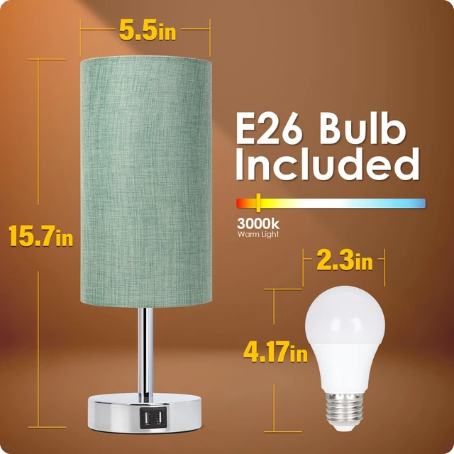 Alt view image 6 of 7 - Bedside Lamp with USB Port - Touch Control Table Lamp for Bedroom 3 Way Dimmable Nightstand Lamp with Round Denim Fabric Shade for Living Room, Dorm, Home Office (LED Bulb Included)