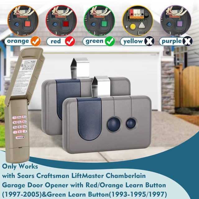 Alt view image 2 of 7 - for Sears Craftsman Garage Door Remote Keypad, for Red/Orange Learn (97-05) work with Red/Orange/Green Button(93-95/97-05), replace 139.53680/HBW1255/139.53879/139.53859 971LM 973LM CMXZDCG440