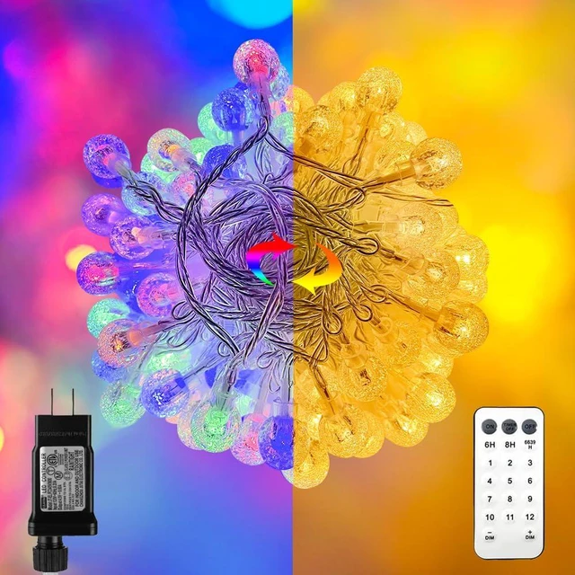 Main image of 116ft Color Changing String Lights, 200 LED Multicolor & Warm White Crystal Globe Lights with Remote, 11 Modes, IP44 Waterproof, Plug in Fairy Lights for Indoor Outdoor Christmas Party Garden