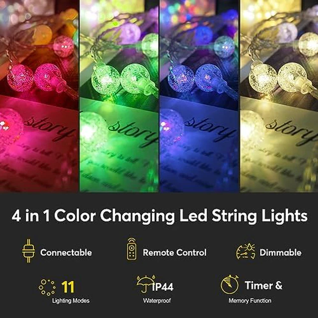 Alt view image 4 of 7 - 116ft Color Changing String Lights, 200 LED Multicolor & Warm White Crystal Globe Lights with Remote, 11 Modes, IP44 Waterproof, Plug in Fairy Lights for Indoor Outdoor Christmas Party Garden