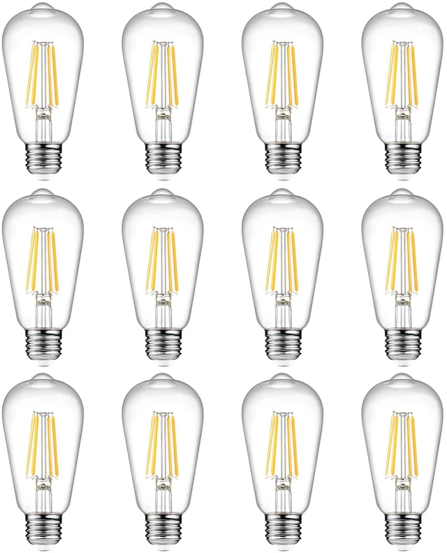 Main image of 12-Pack Vintage LED Edison Light Bulb 60W Equivalent, Decorative Antique Filament Light Bulbs with 80+ CRI, Warm White 2700K, 700 Lumens, E26 Base, Non-Dimmable