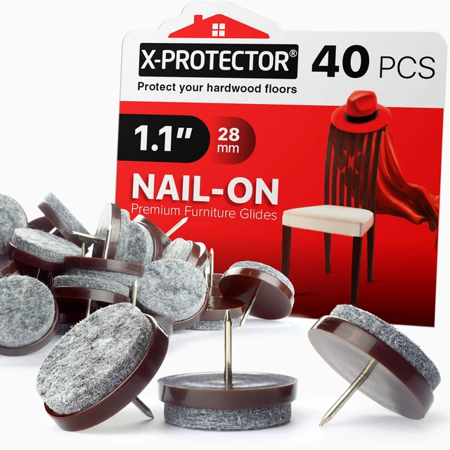 Main image of Nail-on Felt Pads 40 PCS - 1.1" Felt Chair Pads Floor Protectors for Furniture Legs - Best Furniture Sliders for Hardwood Floors (28mm)!