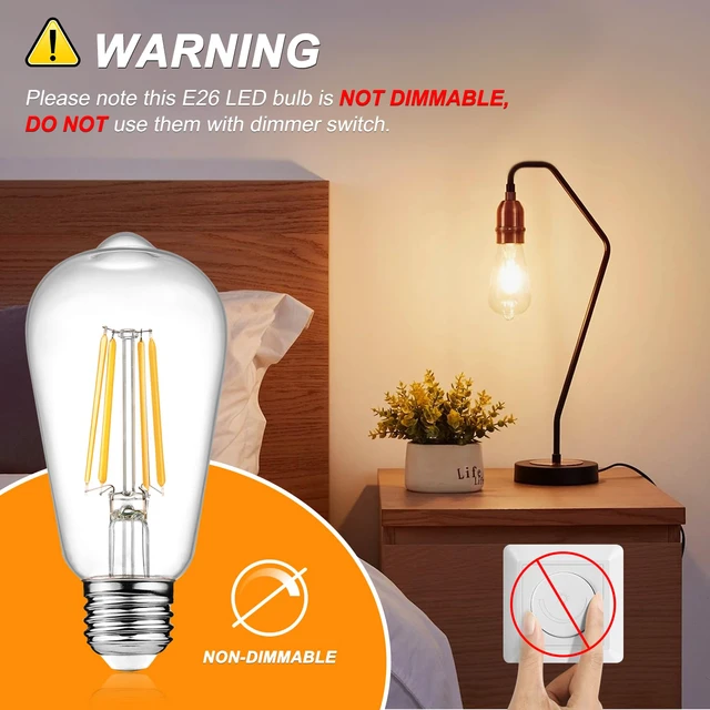 Alt view image 4 of 7 - 12-Pack Vintage LED Edison Light Bulb 60W Equivalent, Decorative Antique Filament Light Bulbs with 80+ CRI, Warm White 2700K, 700 Lumens, E26 Base, Non-Dimmable