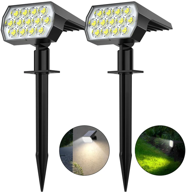 Main image of Solar Lights Outdoor, IP68 Waterproof, 65 LED, Cool White, 2 Pack 3 Lighting Modes, Long Lasting, Dimmable, Solar Powered Spot Lights Outdoor for Outside Yard Garden Pathway Landscape Walkway