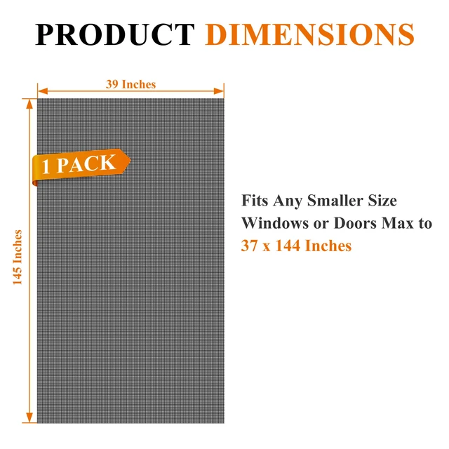 Alt view image 3 of 7 - Pet Proof Window&Door Screen Replacement Mesh, 39" W x 145" L, Black Best Vinyl Coated Polyester Dog Cat Resistant Heavy Duty, Net Netting Curtain Wire Roll Repair Kit for Patio/Porch/Sliding