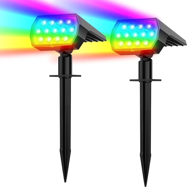 Main image of Solar Color Changing Spot Lights Outdoor, IP68 Waterproof, 2 Pack RGB Multicolor, 7 Lighting Modes, Solar Halloween Christmas Spotlight for Landscape Yard Garden Walkway Patio Decorations