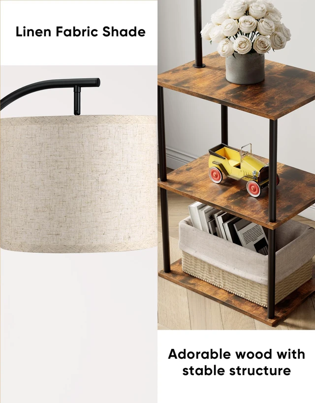 Alt view image 2 of 7 - Floor Lamp with Table, Night Stand with Lamp, Narrow Side Table with 3CCT LED Bulb, Small Coffee Table, Modern End Table with Storage Shelves for Living Room Bedroom Home Décor