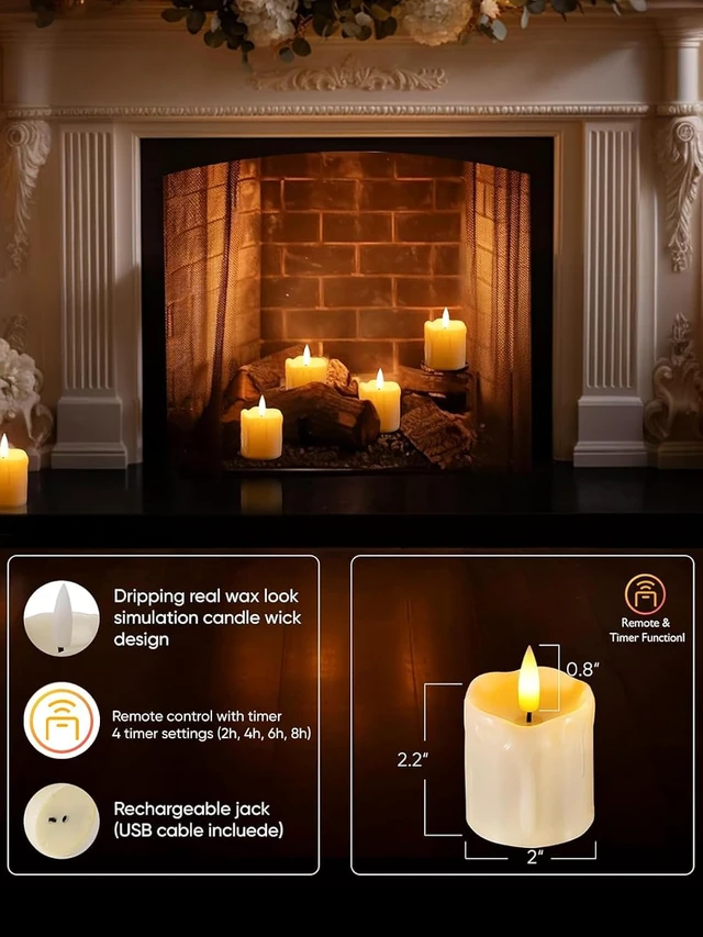Alt view image 3 of 6 - 2"x 2" Rechargeable Flameless Votive Candles with Remote Timer, 12 Pack 2/4/6/8H Timer Function, USB Charging Cable Included, Battery Operated, Wedding & Christmas Table Decor