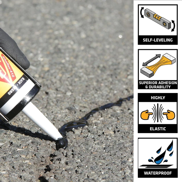 Alt view image 2 of 7 - flex-410 Asphalt Sealant, Black, Self-Leveling Hybrid Sealant for Filling Cracks in Asphalt Driveways, Roadways, and Pavements - 9 fl. oz. Cartridge, Fills Cracks up to 1.5 in. Wide